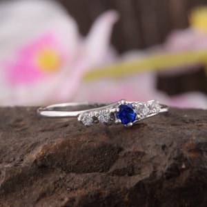 Sapphire ring, Multistone ring, Sapphire jewelry, Engagement ring, Blue stone ring, Sterling silver ring, Women silver ring, Minimalist ring image 4