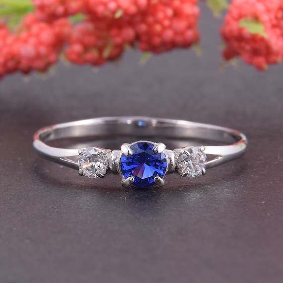 Silver Promise Ring Women Promise Ring Sapphire Ring Blue Stone