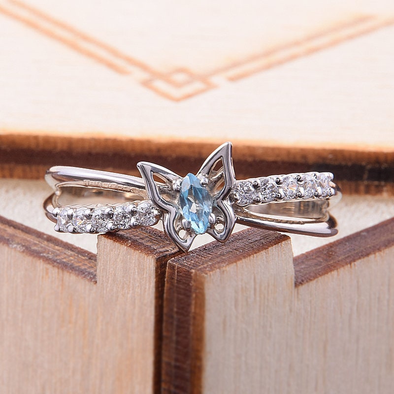 Promise Ring for Her Butterfly Ring Topaz Ring Custom Stone Etsy