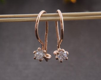 Small & dainty 14k rose gold womens dangle earrings, Unique delicate minimalist dangle earrings, Girls tiny earrings, Gift for girlfriend