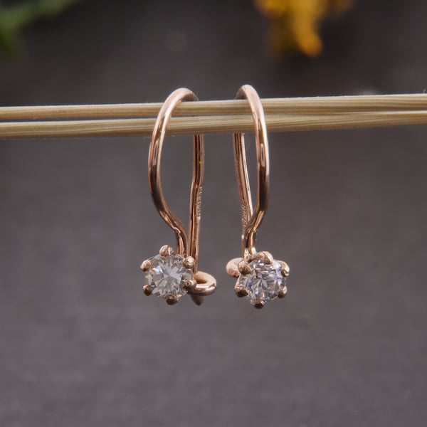 Small & dainty 14k rose gold womens dangle earrings, Unique delicate minimalist dangle earrings, Girls tiny earrings, Gift for girlfriend