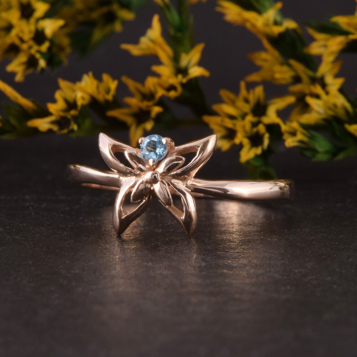 14k rose gold butterfly promise ring for her Womens blue Etsy