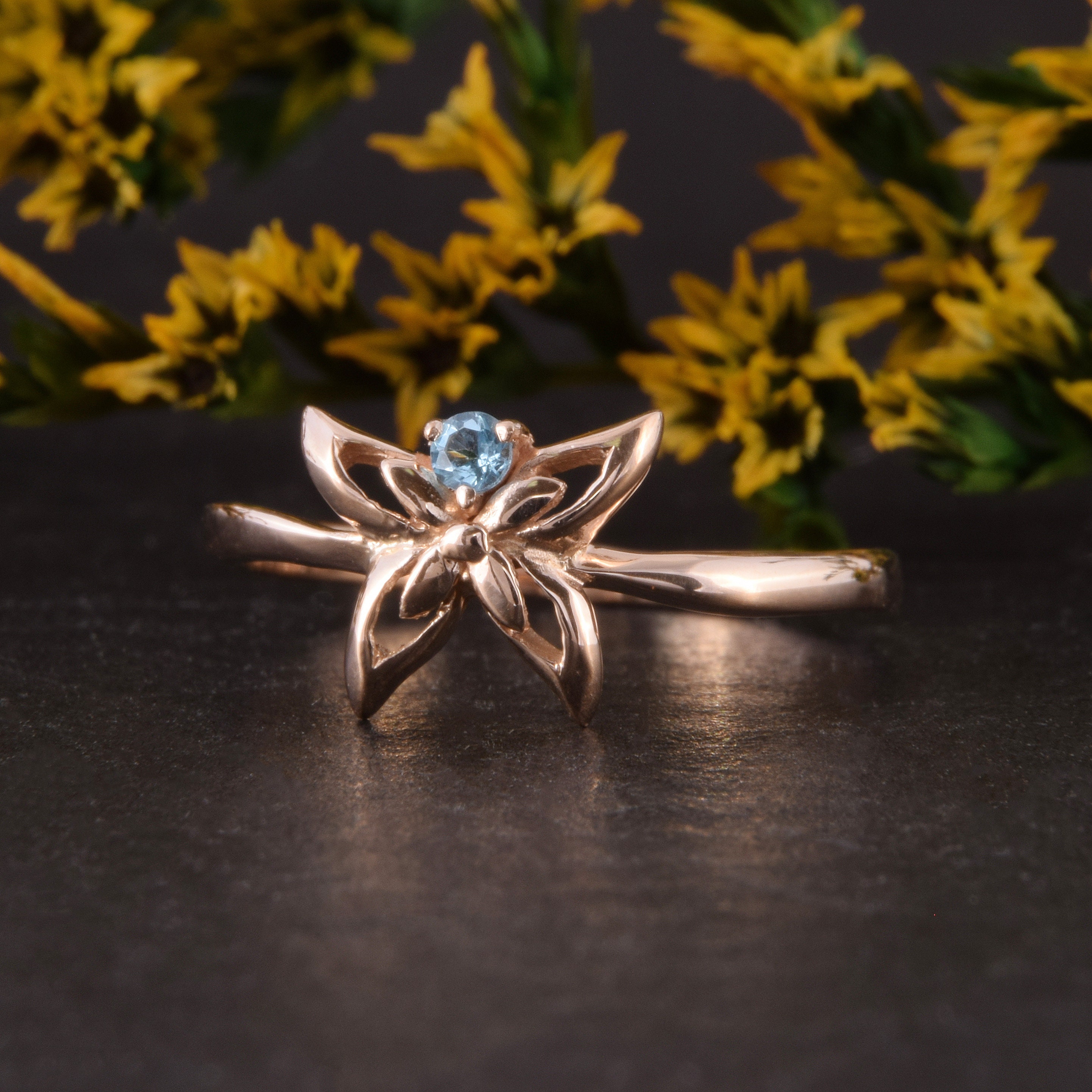 14k rose gold butterfly promise ring for her Womens blue Etsy