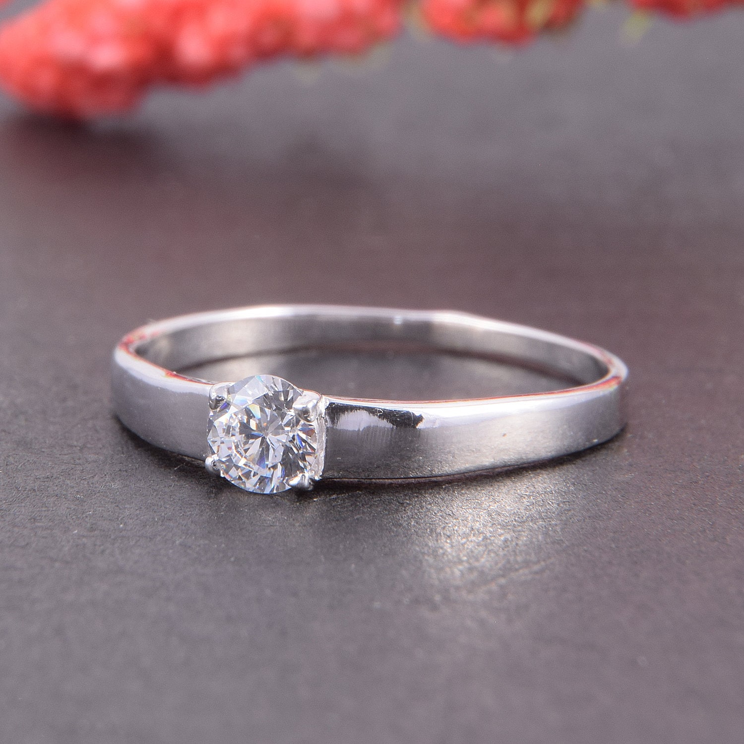 Minimalist 925 Sterling Silver CZ Solitaire Ring, Delicate Cubic
