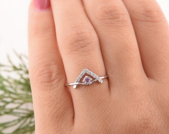 Amethyst ring, Multistone ring, Geometric ring, Anniversary ring, Promise ring silver, Minimalist ring, Unique silver ring, Women gift ring