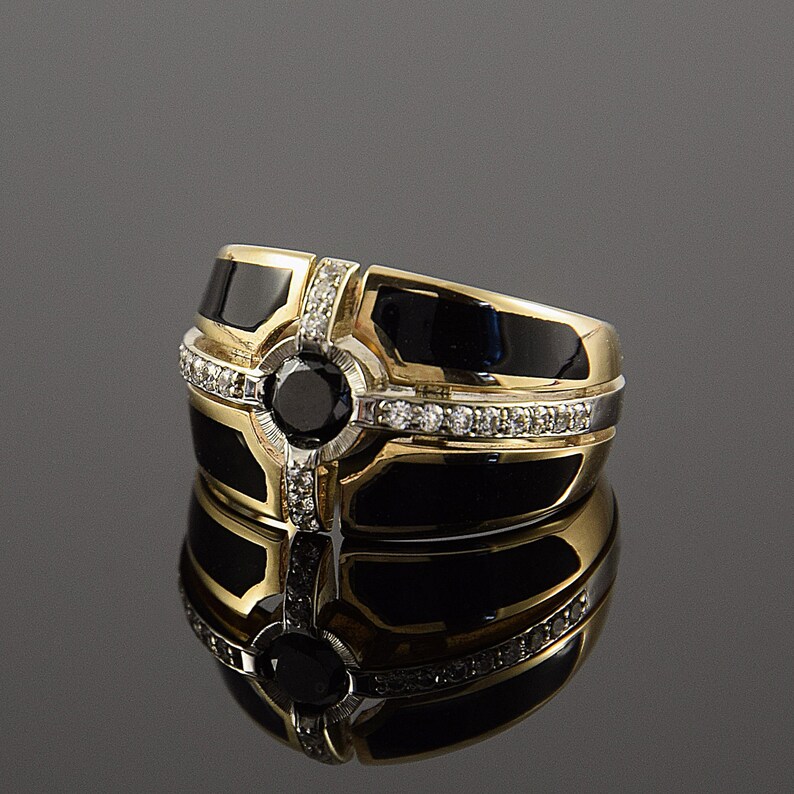 Men signet ring Gold signet ring Geometric ring Unique men ring Signet ring Black stone ring Men ring gold Black ring men