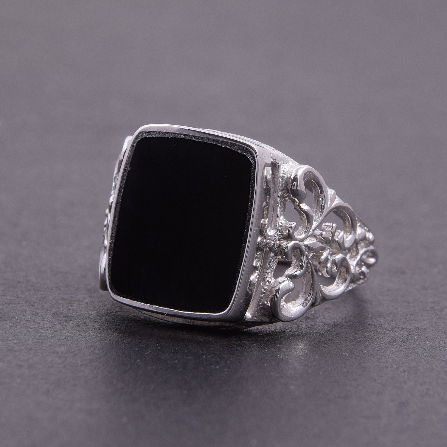 Bold Gothic 925 Sterling Silver Onyx Ring for Men, Vintage Style