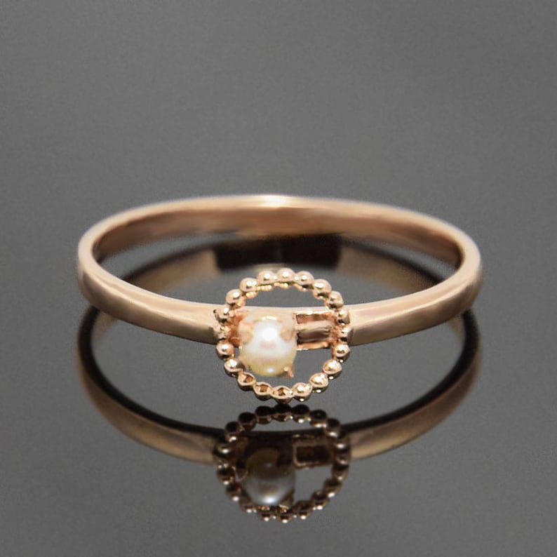 Dainty ring White pearl ring Pearl ring Minimalist ring Rose gold ring Gold ring for her,June birthstone Delicate ring Solitaire ring