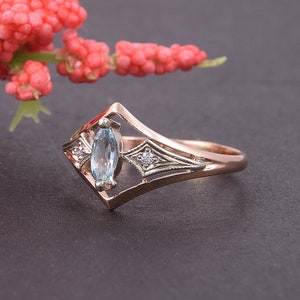 Art deco ring, Topaz ring, Gemstone ring, Geometric ring, Promise ring, Antique ring, Birthstone ring, Marquise ring, Rose gold ring image 8