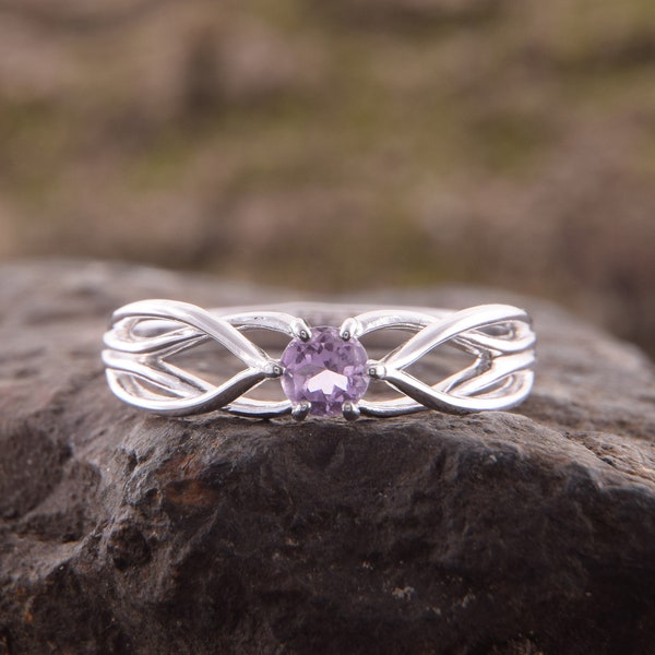 Celtic style 925 sterling silver womens amethyst promise ring, Unique dainty & elegant promise ring for her, Celtic amethyst engagement ring