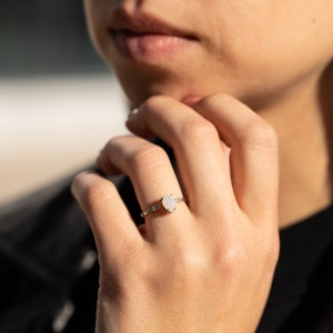 Silver pear opal engagement ring, Unique minimalist opal promise ring for her, Unique women opal ring, Anniversary ring, Gemstone ring gift