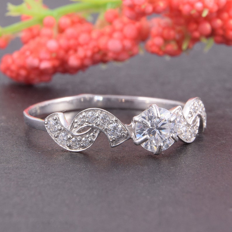 Promise Ring For Her Women Silver Ring 0.5 CT Round Cut Ring Art Deco Engagement Ring Antique Style Ring Promise Ring Silver