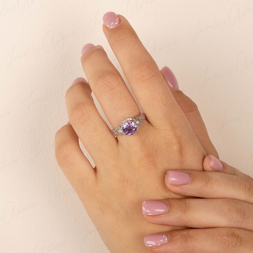 Unique 925 sterling silver celtic style shops amethyst engagement ring, Womens art deco amethyst promise ring for her, 1ct amethyst wedding ring