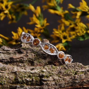Womens Citrine Wedding Band, Silver Wedding Band for Her, Art Deco Wedding Band, Citrine Jewelry, November Birthstone, Unique Wedding Band