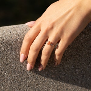 Women unique oval sunstone engagement ring, Minimalist silver sunstone promise ring, Anniversary ring gift, Gemstone ring, Birthday gift image 7
