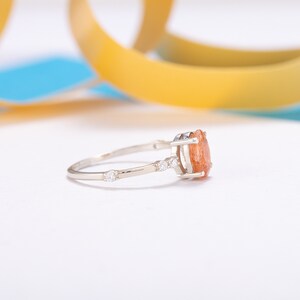 Women unique oval sunstone engagement ring, Minimalist silver sunstone promise ring, Anniversary ring gift, Gemstone ring, Birthday gift image 5