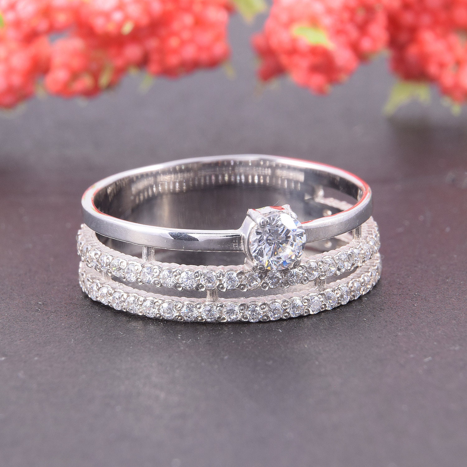 Unique 925 Sterling Silver Wide White Cz Wedding Band Dainty - Etsy