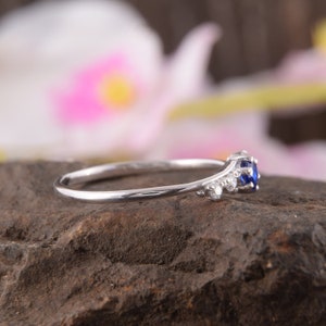 Sapphire ring, Multistone ring, Sapphire jewelry, Engagement ring, Blue stone ring, Sterling silver ring, Women silver ring, Minimalist ring image 6
