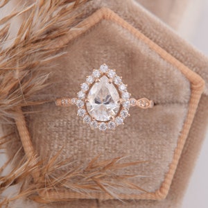 Halo engagement ring, Bridal ring, Promise ring for her, Pear 6x8 1.2CT moissanite bridal wedding ring, Anniversary ring gift, Milgrain ring