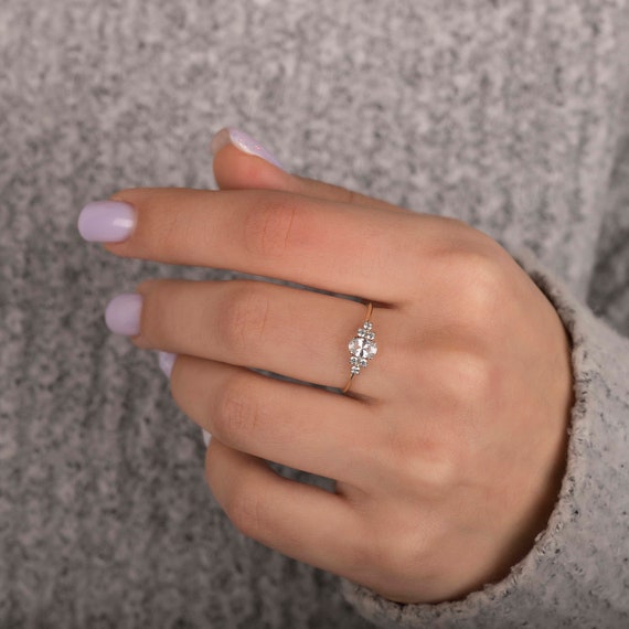 Dainty Simple 14k Solid Gold Moissanite Promise Ring for Her