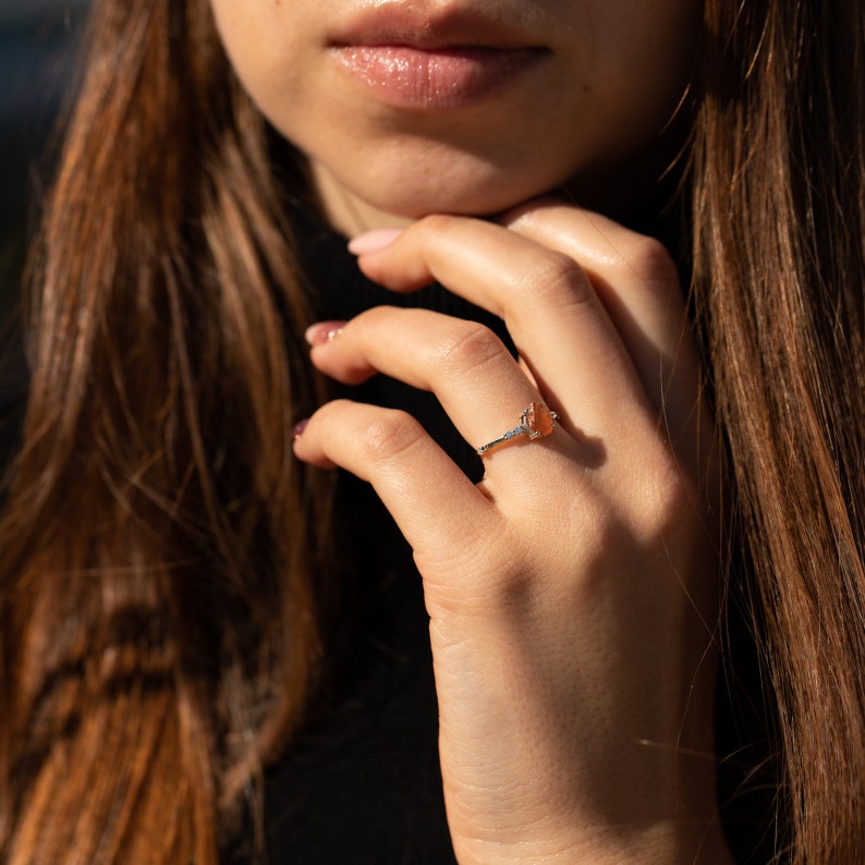 Women unique oval sunstone engagement ring, Minimalist silver sunstone promise ring, Anniversary ring gift, Gemstone ring, Birthday gift image 8