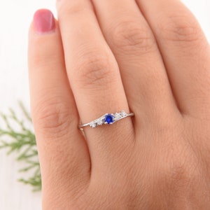 Sapphire ring, Multistone ring, Sapphire jewelry, Engagement ring, Blue stone ring, Sterling silver ring, Women silver ring, Minimalist ring image 2