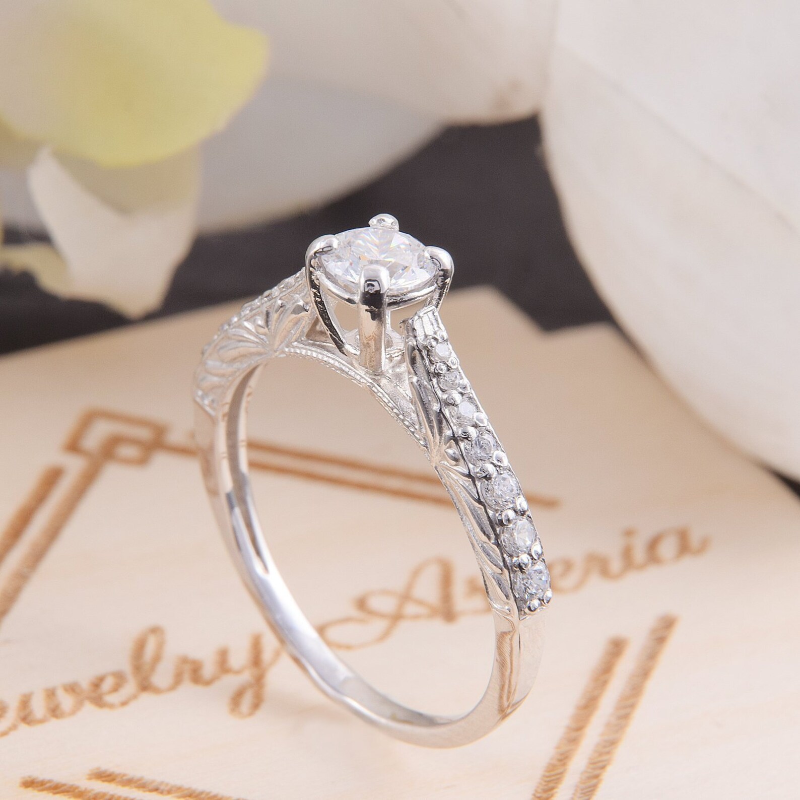 Victorian Engagement Ring, Antique Style Ring, 5.0mm Round Cut Ring, Women Promise Ring, Promise ...