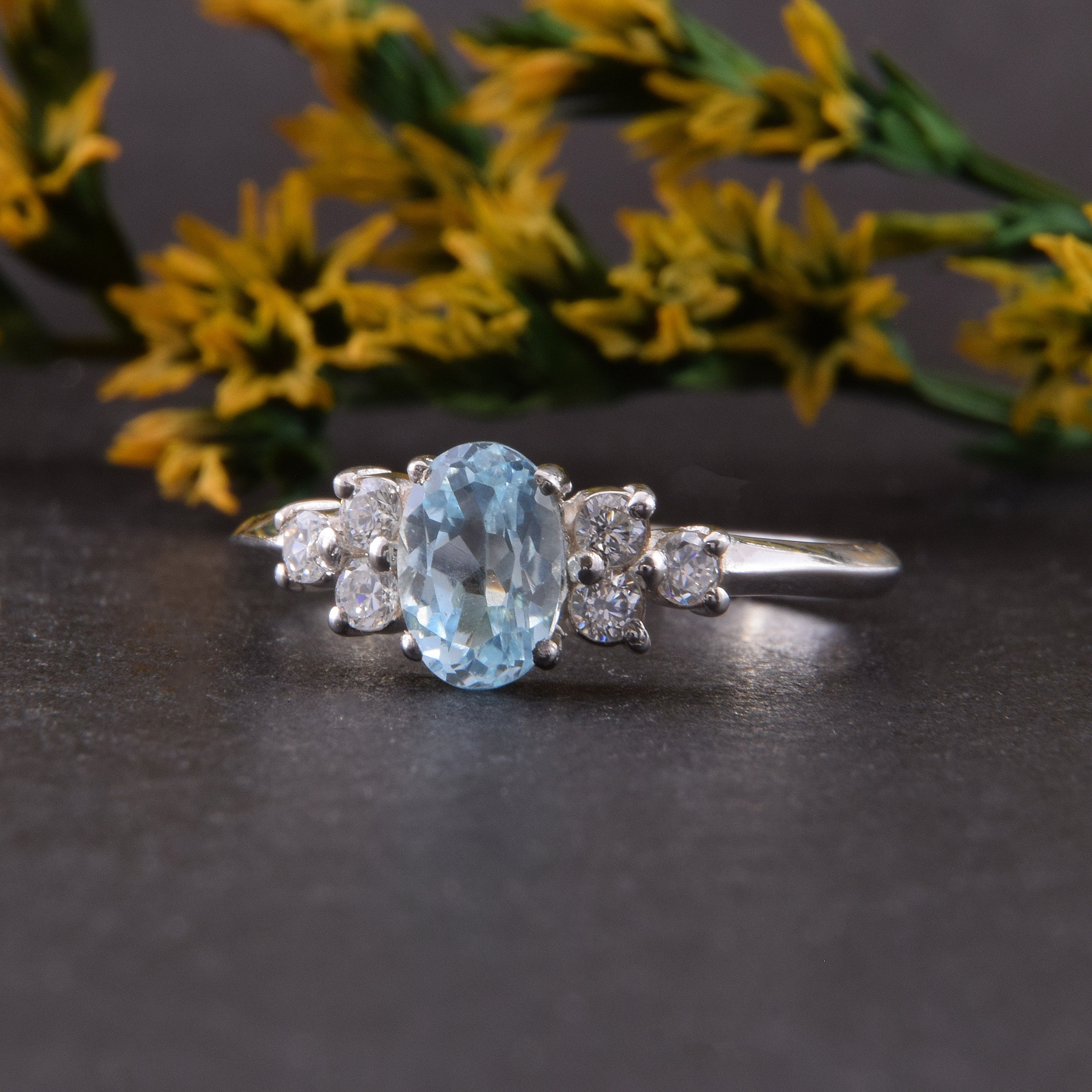Art Deco Style Blue Topaz Sterling Silver Ring for Women Sky | Etsy