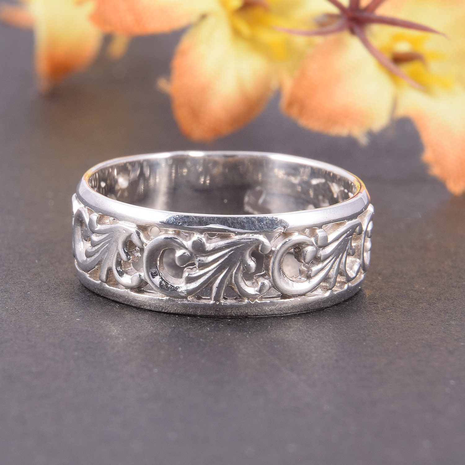 Unique 925 Sterling Silver Womens Filigree Wedding Band - Etsy