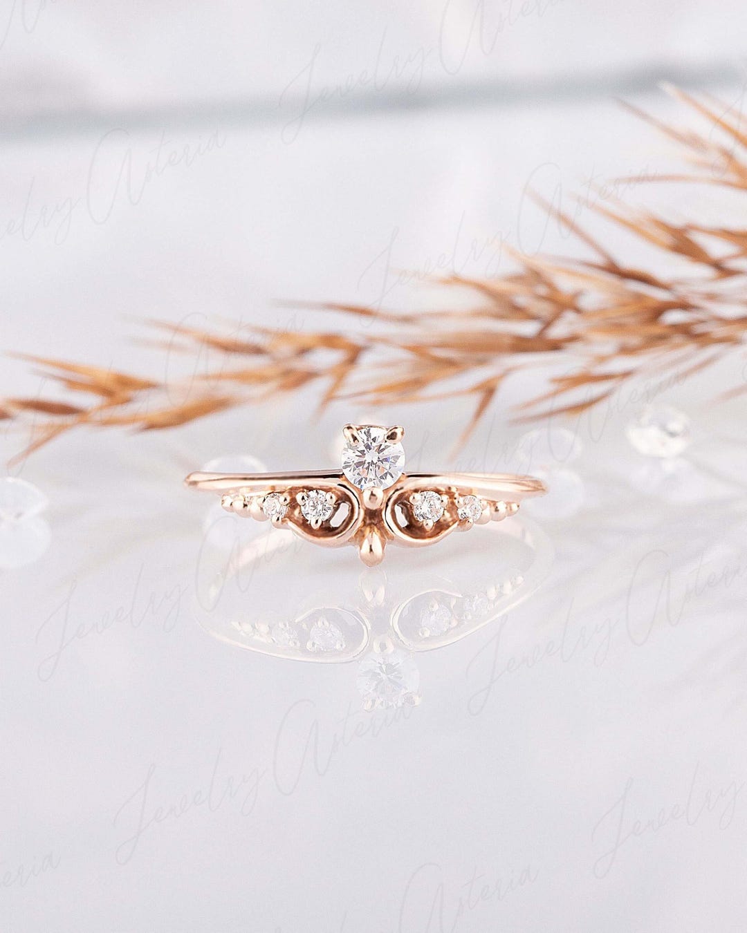 Dainty 14K Rose Gold CZ Promise Ring for Her, Minimalist Cubic Zirconia ...