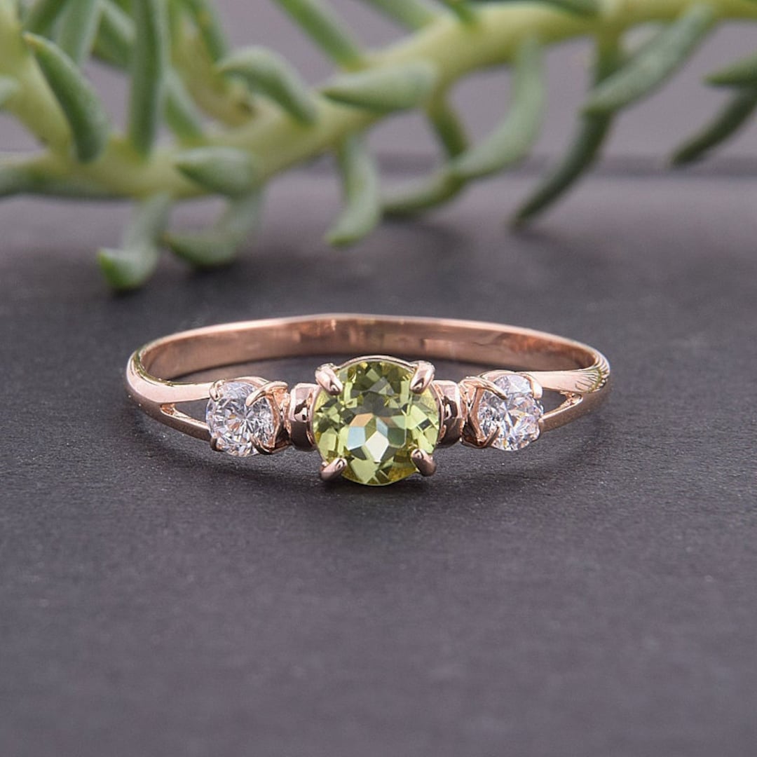 Simple Dainty 14k Rose Gold Peridot Promise Ring for Her