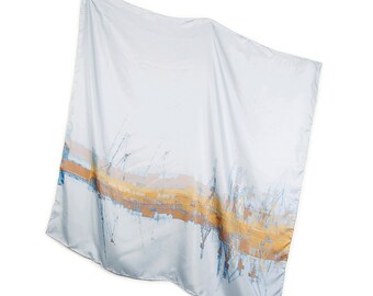 Large Square Silk Scarf - Blue Skeletal Crane