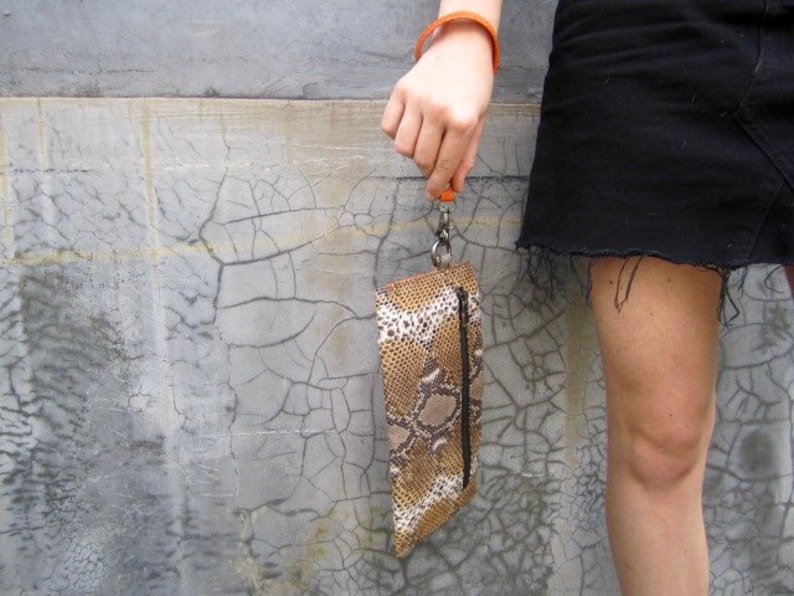 Party Purse Two Sided Leather Wristlet Purse Color Block Python Leather Wristlet Pouch Clutch Evening Clutch SALE 20/% Off