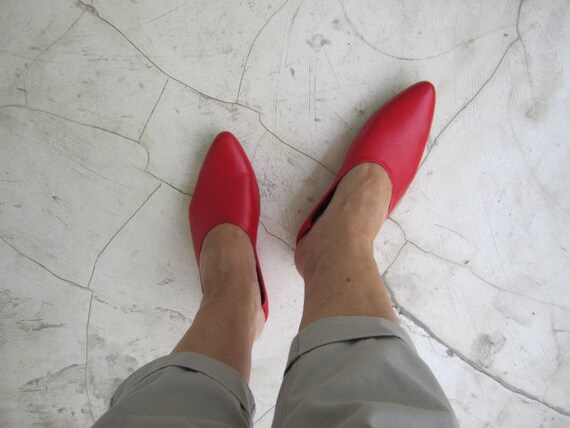 red leather mules