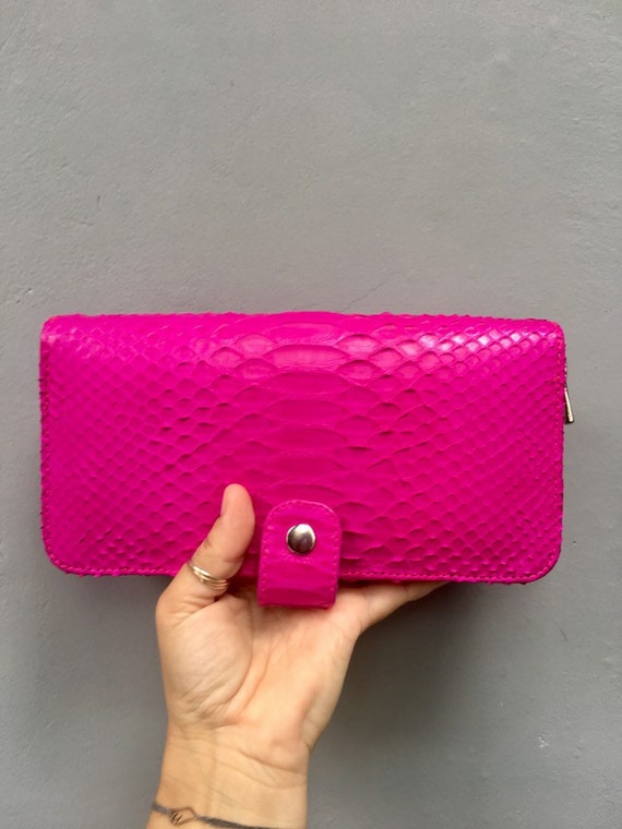 Hot Pink Python Leather Large Wallet Zip Around Leather | Etsy