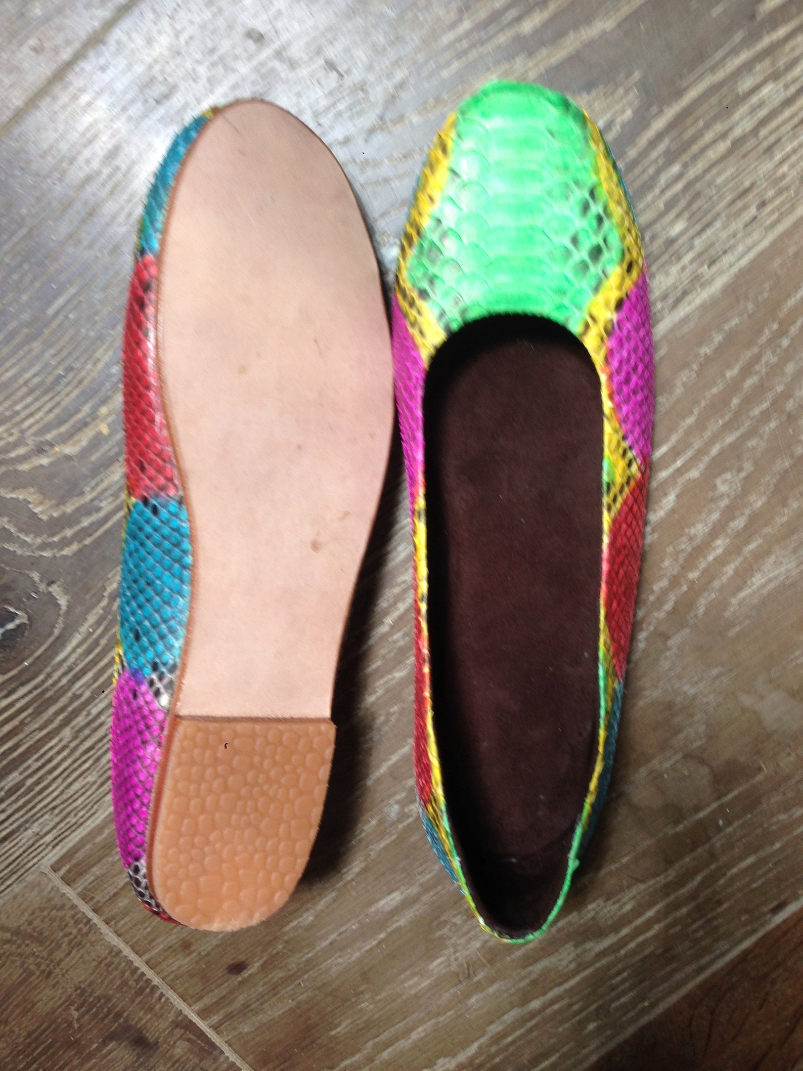 sale 30% off, multicolor python leather ballet flats, size 9 us