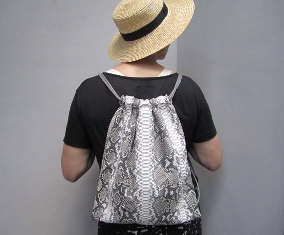 Grey Python Leather Drawstring Backpack Unisex Leather | Etsy