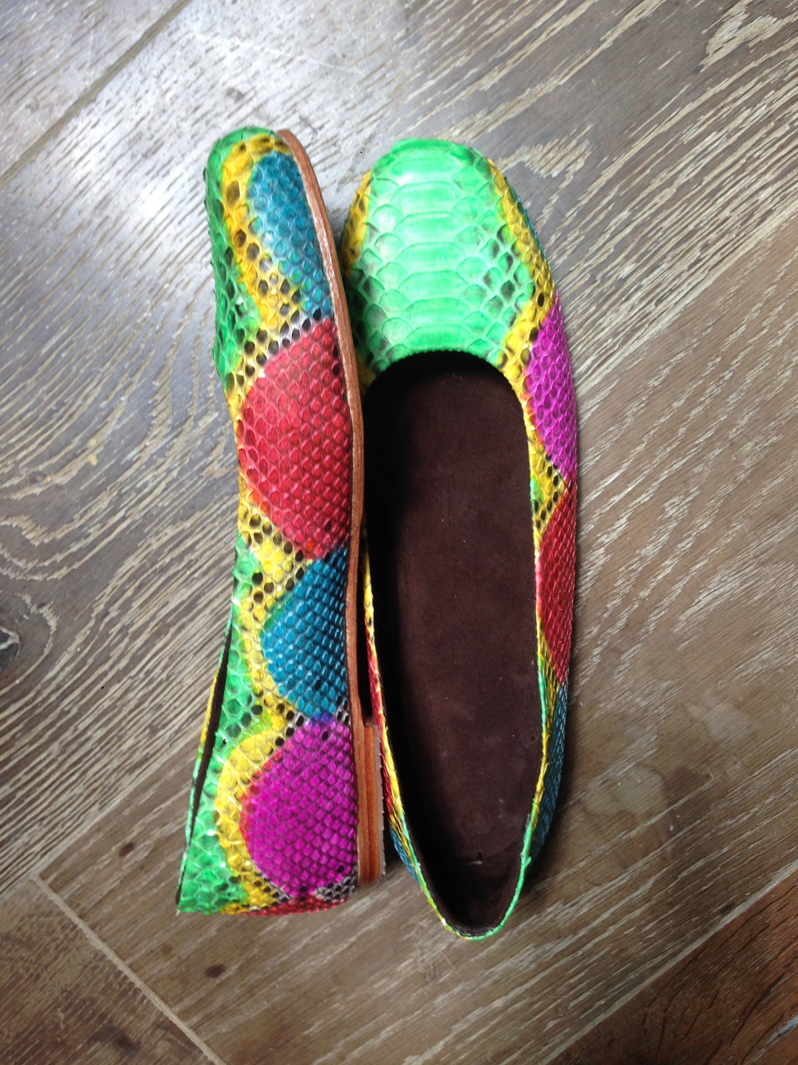 sale 30% off, multicolor python leather ballet flats, size 9 us