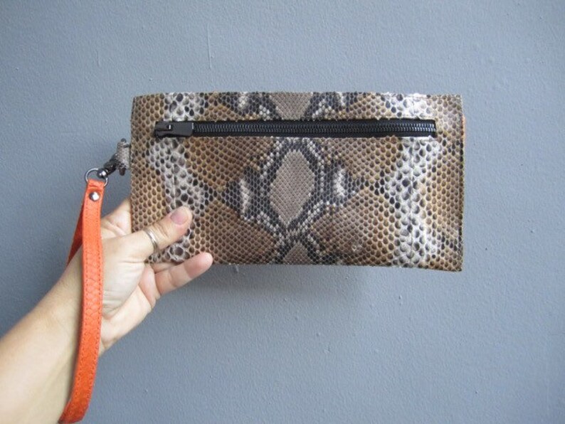 Party Purse Two Sided Leather Wristlet Purse Color Block Python Leather Wristlet Pouch Clutch Evening Clutch SALE 20/% Off