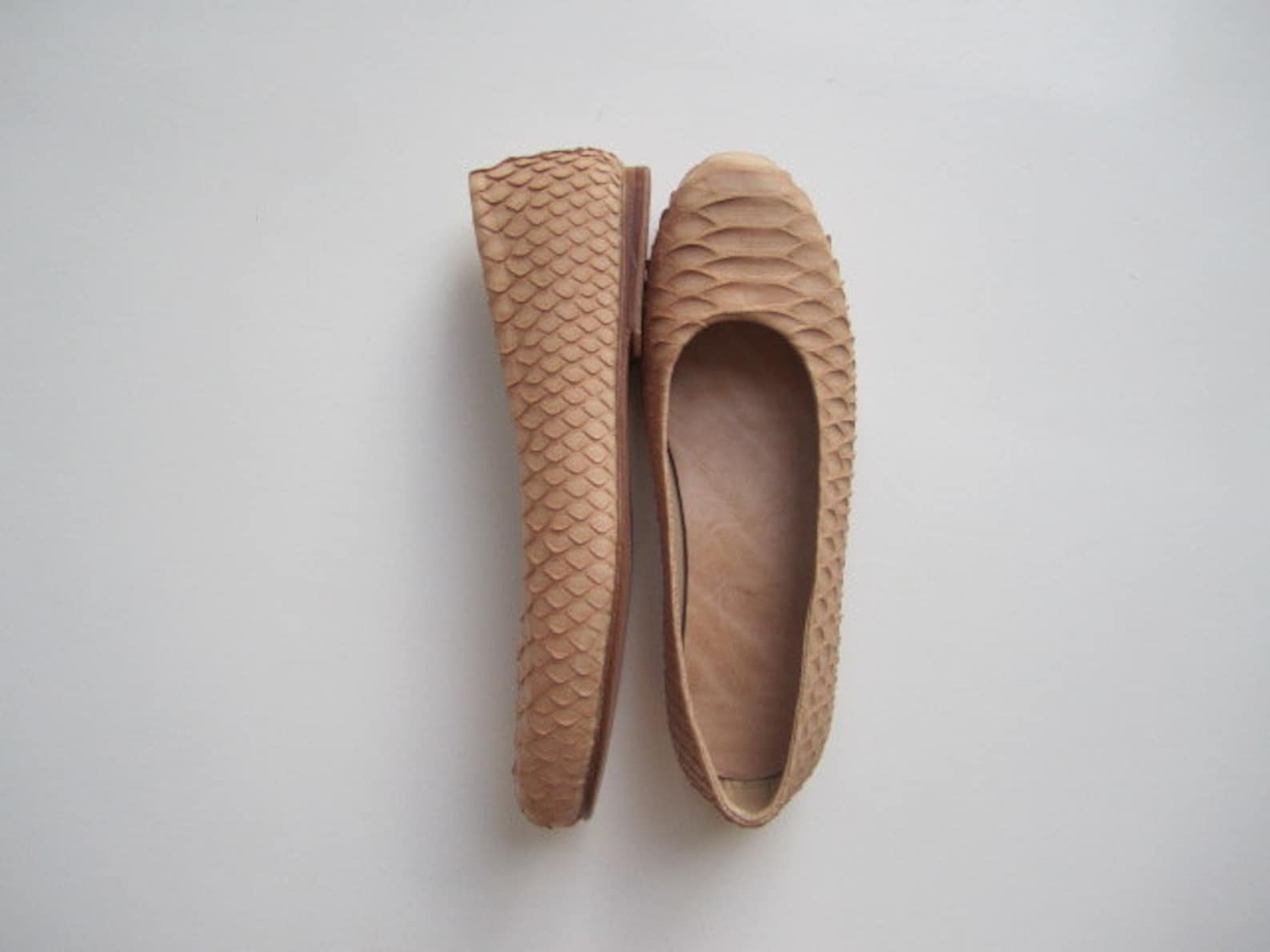 sale, nude python leather ballet flats, size 8 us