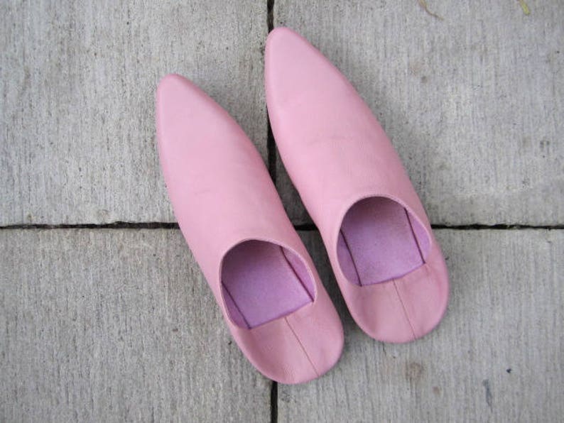 Baby Pink Leather Slippers Women Leather Pointed Toe Flats Etsy