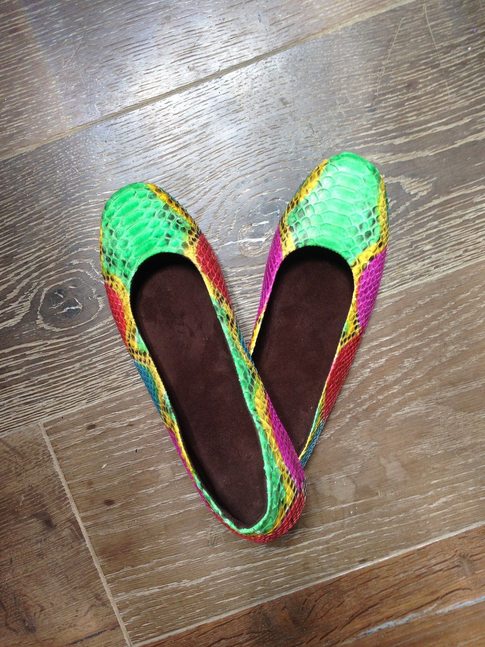 sale 30% off, multicolor python leather ballet flats, size 9 us