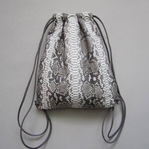 Grey Python Leather Drawstring Backpack, Unisex Leather Rucksack ...