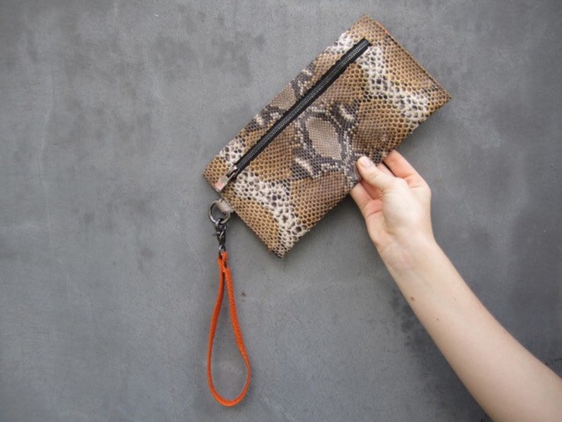Party Purse Two Sided Leather Wristlet Purse Color Block Python Leather Wristlet Pouch Clutch Evening Clutch SALE 20/% Off