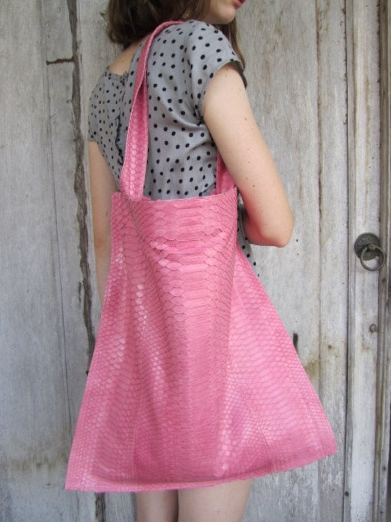 Pink Python Leather Slouchy Hobo Tote Soft Leather Large Tote