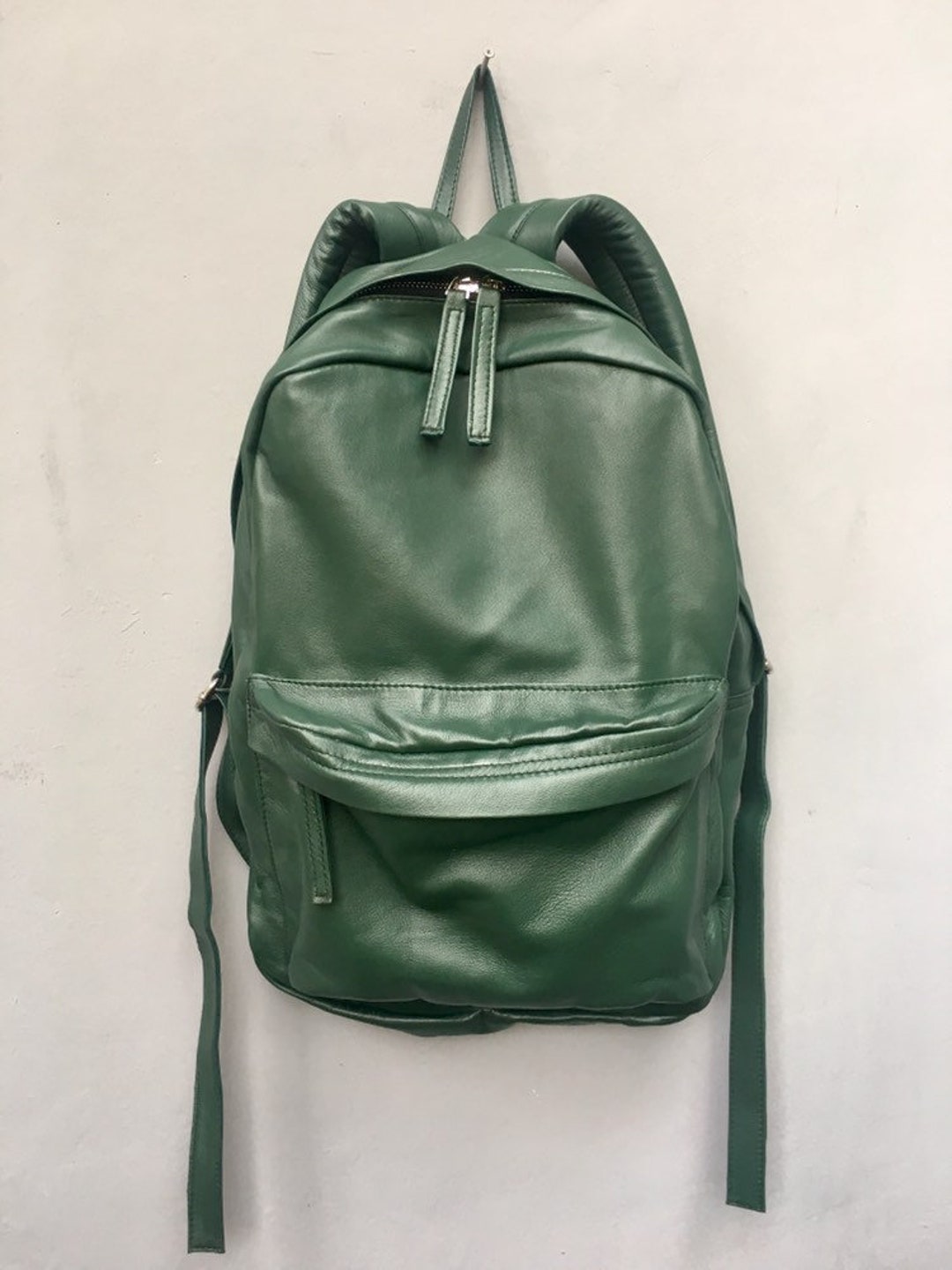 Dark Green Soft Leather Slouchy Backpack Unisex Backpack - Etsy