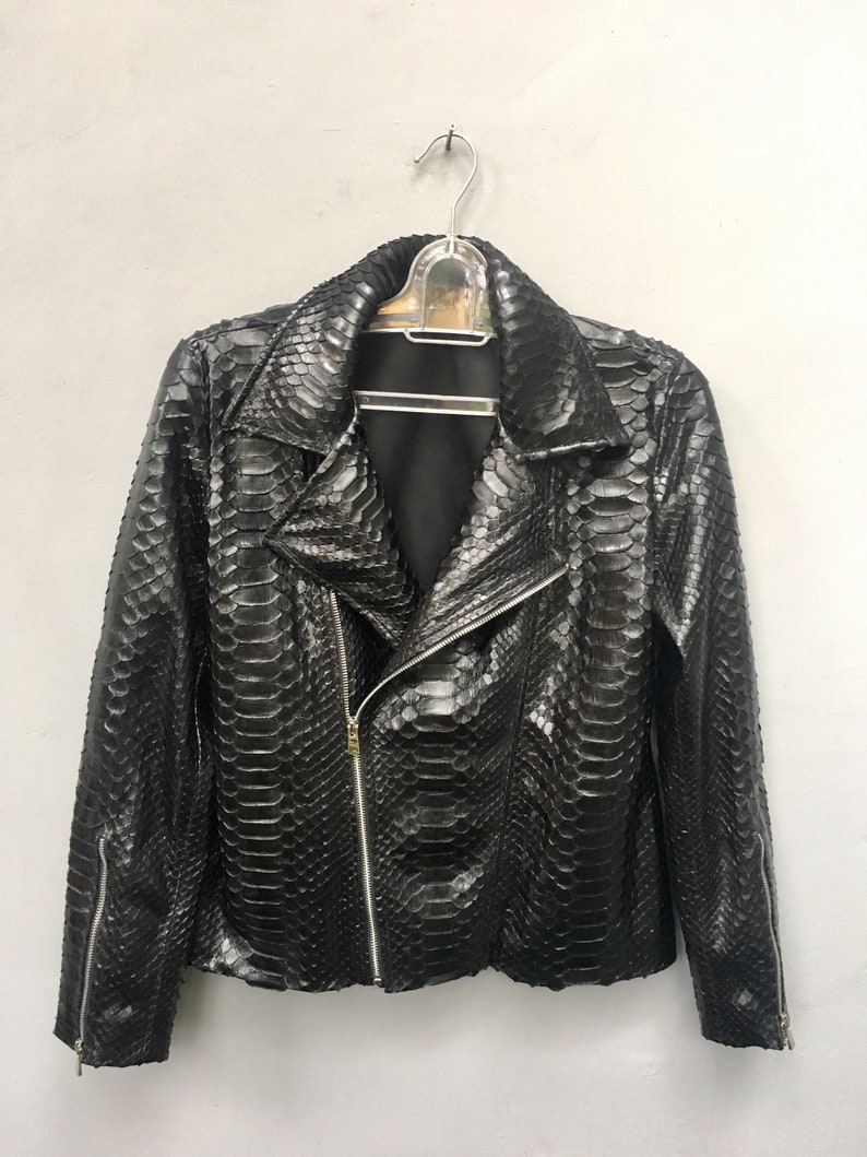 Black Python Leather Biker Style Jacket Man Leather Moto Man | Etsy