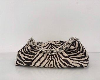 Zebra Print Cowhide Hair On Cloud Chain, Fur On Leather Cloud Bag Chunky Chain Handle, Cowhide Zebra Print Dumpling Bag Chain