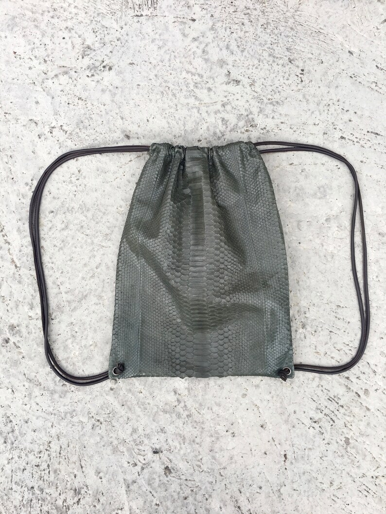 Python Leather Drawstring Backpack Drawstring Backpack Leather Sack Unisex Leather Rucksack Leather Gym Backpack