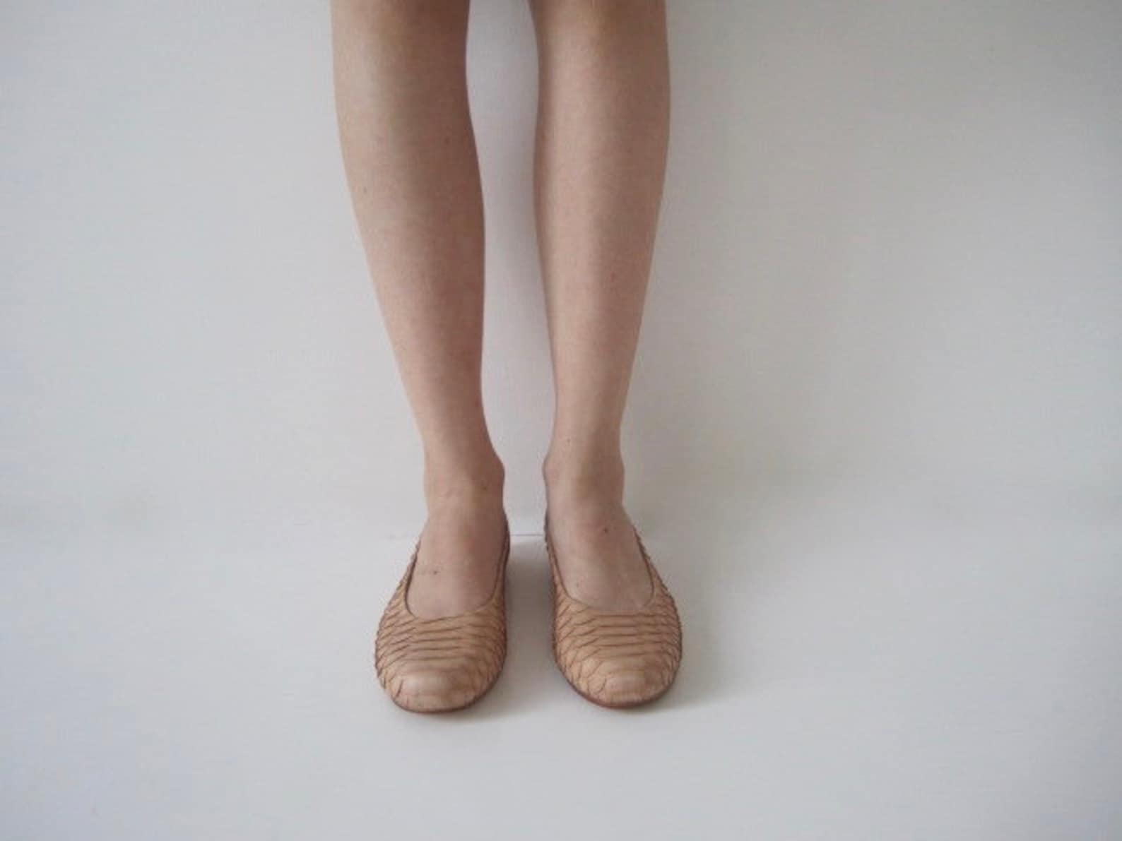 sale, nude python leather ballet flats, size 8 us